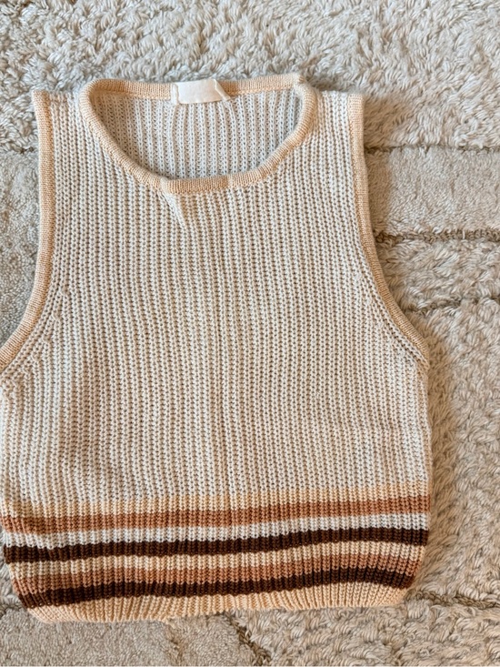 Altar'd State Sweaters - Cream Knit Striped Sleeveless Sweater Vest